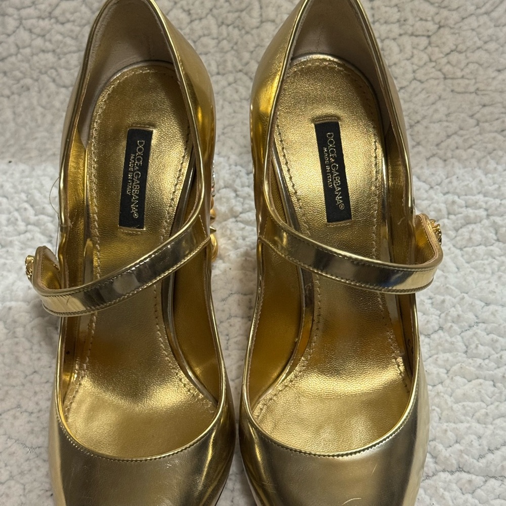 Dolce & Gabbana Shimmering Gold Heels – Size 37.5